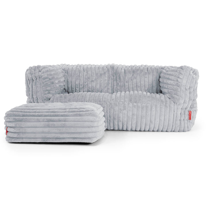 Canapé Pouf Albert 2 places - Velours Côtelé Ultra Pelucheux Bleu Dragé 02