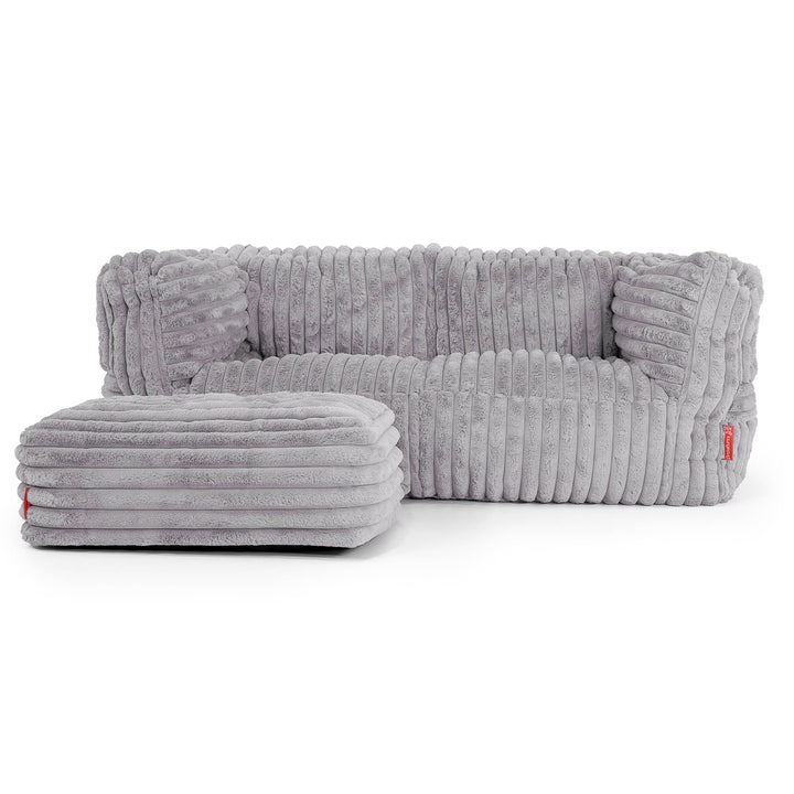 Canapé Pouf Albert 2 places - Velours Côtelé Ultra Pelucheux Gris 02