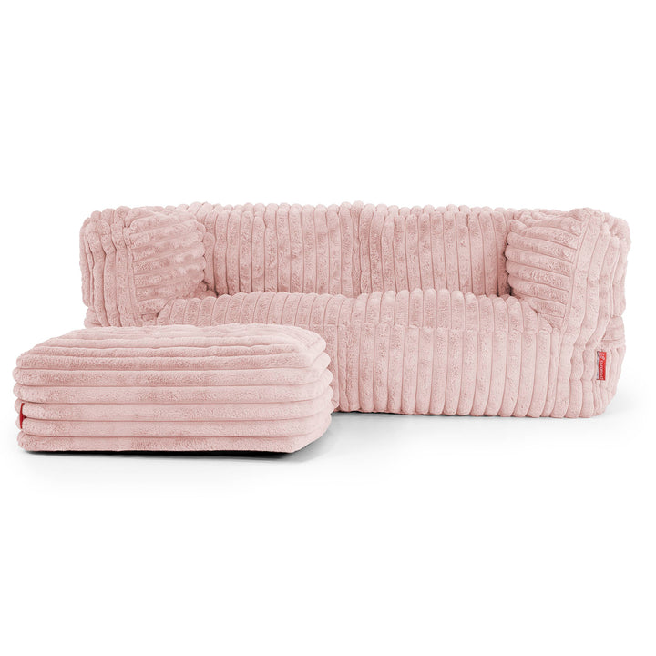 Canapé Pouf Albert 2 places - Velours Côtelé Ultra Pelucheux Rose Pastel 02