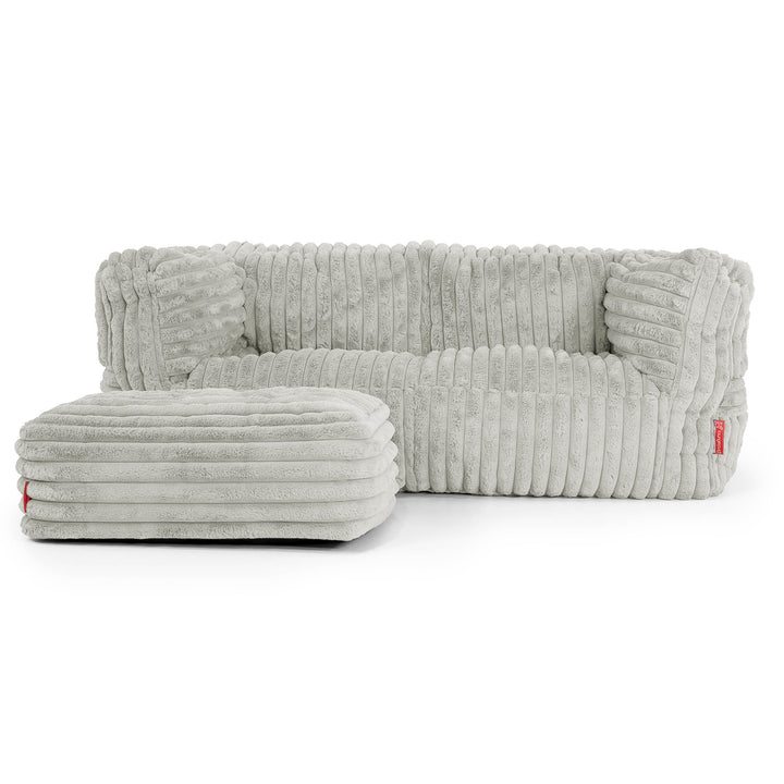 Canapé Pouf Albert 2 places - Velours Côtelé Ultra Pelucheux Vert Sauge 02