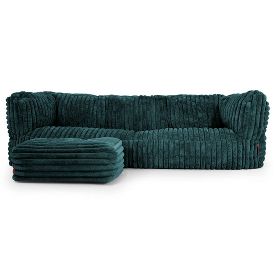 Canapé Pouf Albert 3 places - Velours Côtelé Ultra Pelucheux Bleu Canard 02