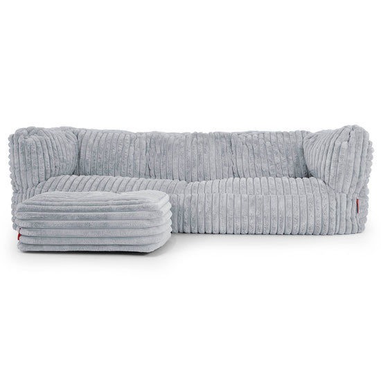 Canapé Pouf Albert 3 places - Velours Côtelé Ultra Pelucheux Bleu Dragé 02