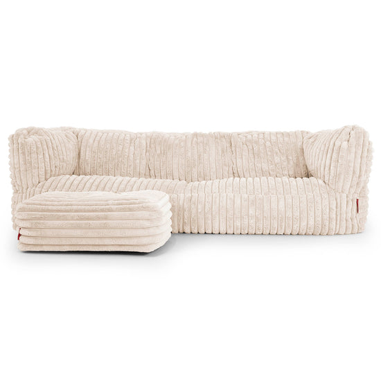 Canapé Pouf Albert 3 places - Velours Côtelé Ultra Pelucheux Crème 02