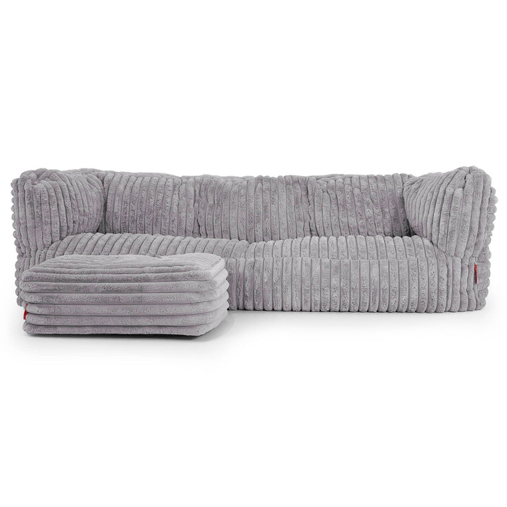 Canapé Pouf Albert 3 places - Velours Côtelé Ultra Pelucheux Gris 02