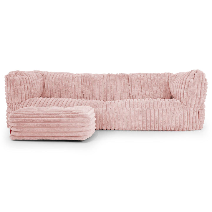 Canapé Pouf Albert 3 places - Velours Côtelé Ultra Pelucheux Rose Pastel 02