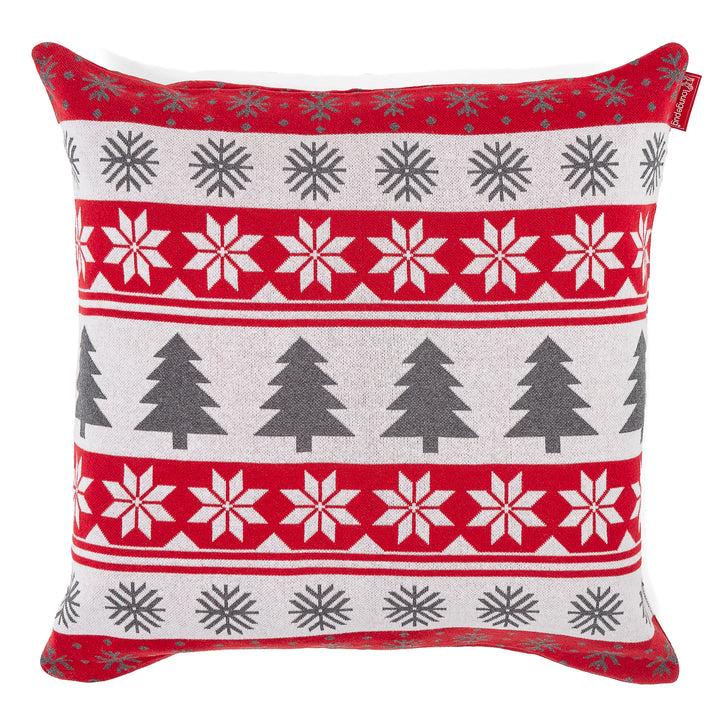 Grand Housse de Coussin 70 x 70cm - Tricoté Motif de Noël Rouge 01