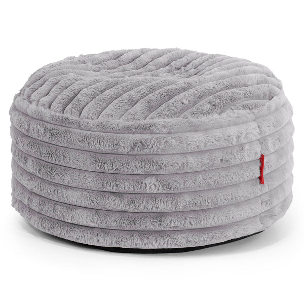 Grand Repose-pied Rond - Velours Côtelé Ultra Pelucheux Gris 01