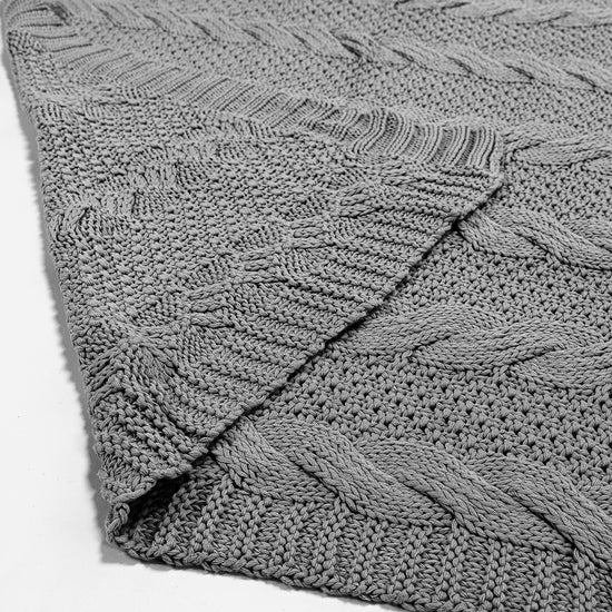 Couverture / Plaid - Tricoté Cable Gris 02