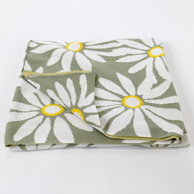 Couverture / Plaid - Tricoté Floral Menthe 03