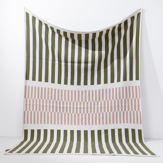 Couverture / Plaid - Tricoté Rayure Vert 01