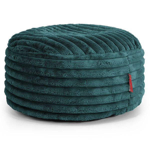 Pouf Design Rond - Velours Côtelé Ultra Pelucheux Bleu Canard 01