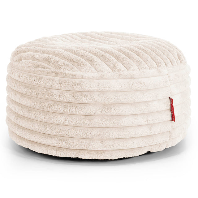 Pouf Design Rond - Velours Côtelé Ultra Pelucheux Crème 01