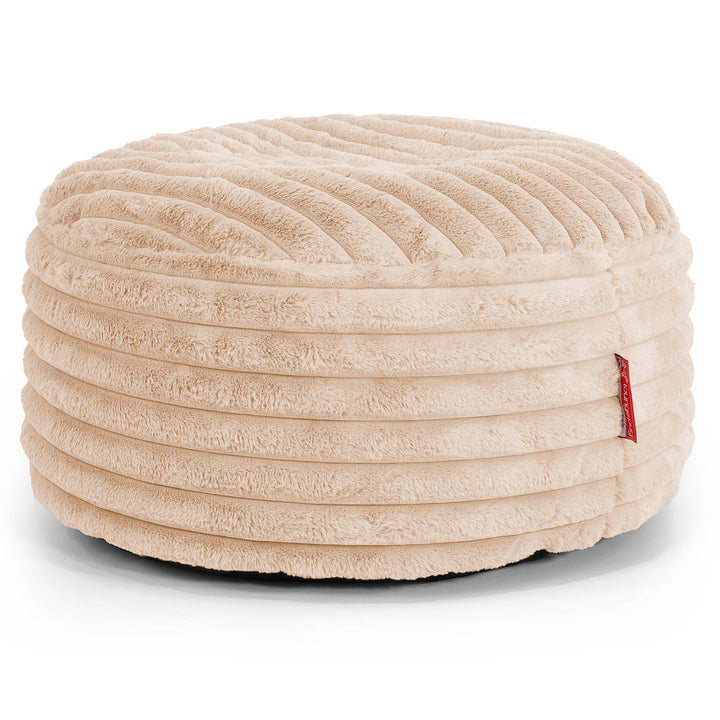 Pouf Design Rond - Velours Côtelé Ultra Pelucheux Pêche 01