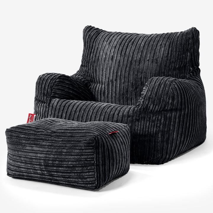 Pouf Fauteuil Design - Côtelé Noir 02