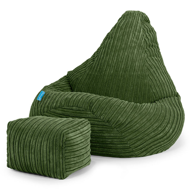 Pouf Fauteuil Gamer pour Enfant 1-5 ans - Côtelé Vert Forêt 01