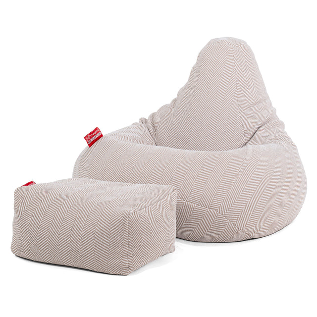 Pouf Poire Gamer - Tricoté Chevrons Pierre 01