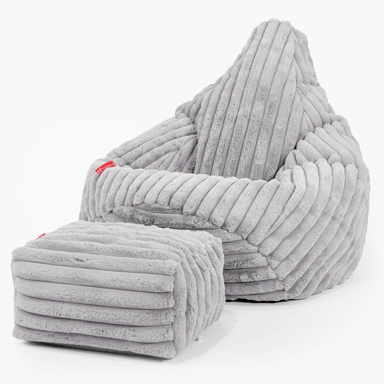 Pouf Poire Gamer - Velours Côtelé Ultra Pelucheux Gris 01