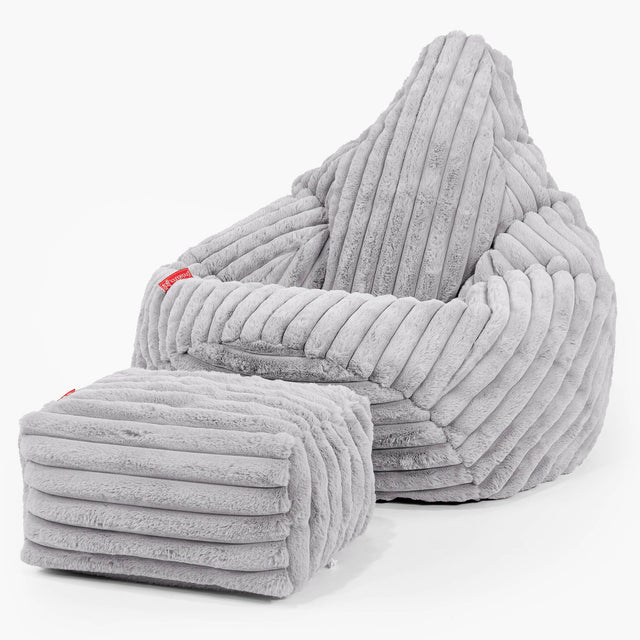 Pouf Poire Gamer - Velours Côtelé Ultra Pelucheux Gris 01