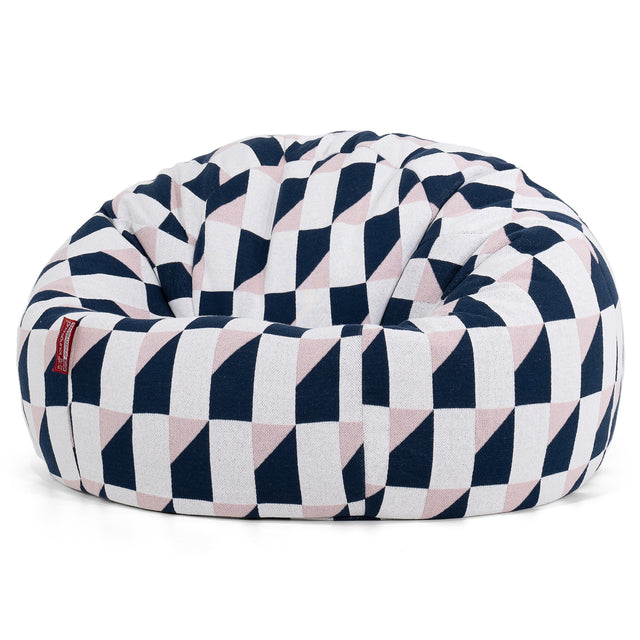 Pouf Poire Classique - Tricoté Géométrique Bleu 01