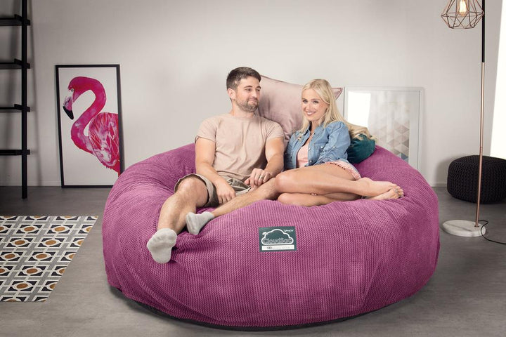 Lounge Pug, CloudSac 3000 XXL, Grand Canapé Pouf à Mémoire de Forme, Gros Pouf Sofa, Pompon Rose