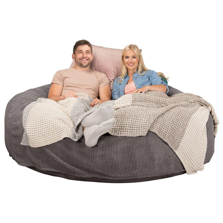 Lounge Pug, CloudSac 3000 XXL, Grand Canapé Pouf à Mémoire de Forme, Gros Pouf Sofa, Pompon Anthracite