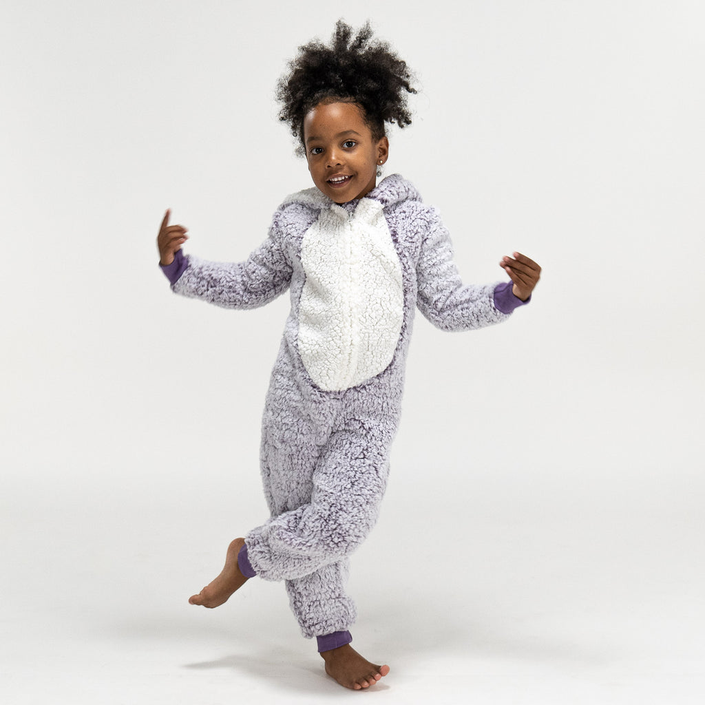 Enfants Filles Garçons Noir Polaire Chaud à Capuche Pyjama Pour