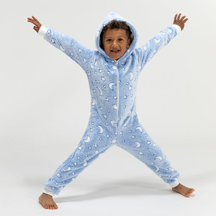 Combinaison Pyjama polaire pour enfants Lune 5 10 ans Bleu Blanc Big Bertha Original FR