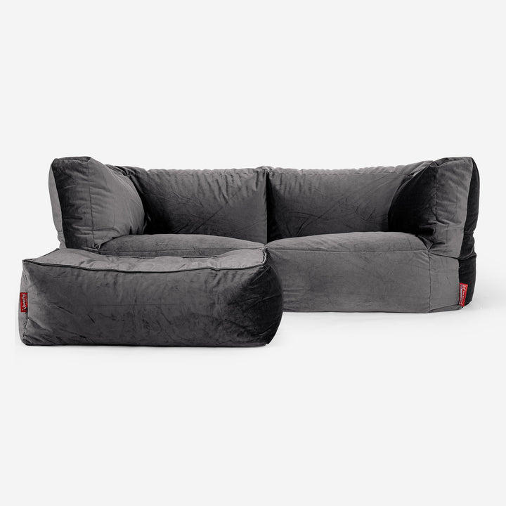 Canapé Pouf Albert 2 places - Velours Anthracite 02