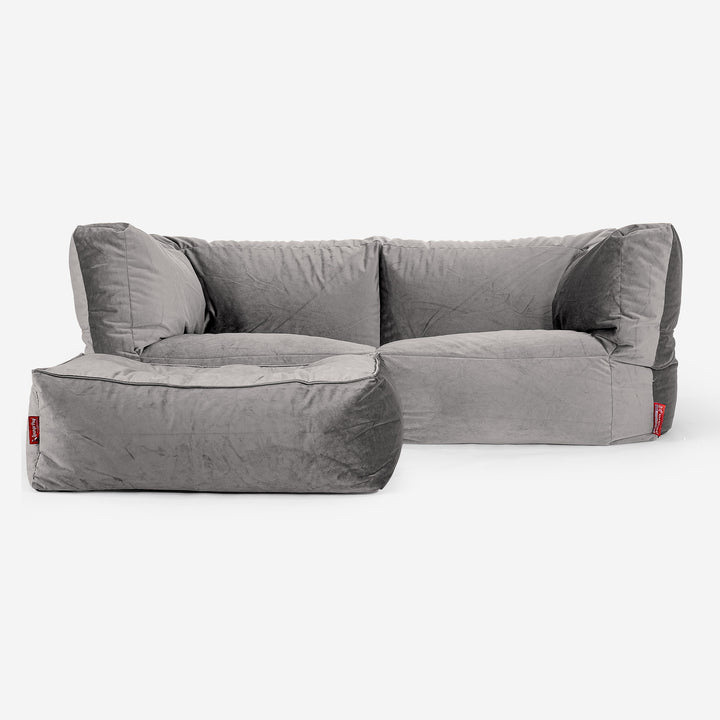 Canapé Pouf Albert 2 places - Velours Argent 02