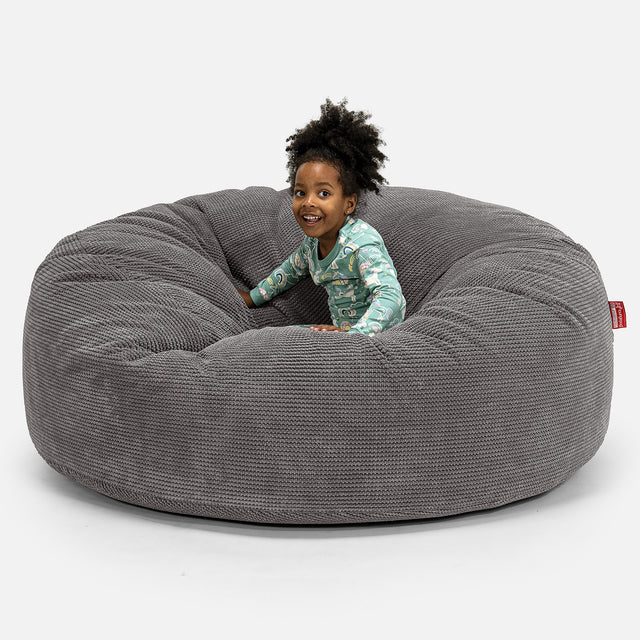 Pouf Géant pour Enfants de Taille Familiale 2-14 ans - Pompon Anthracite 01