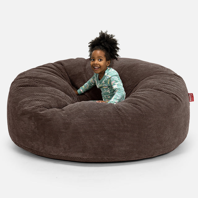 Pouf Géant pour Enfants de Taille Familiale 2-14 ans - Pompon Chocolat 01