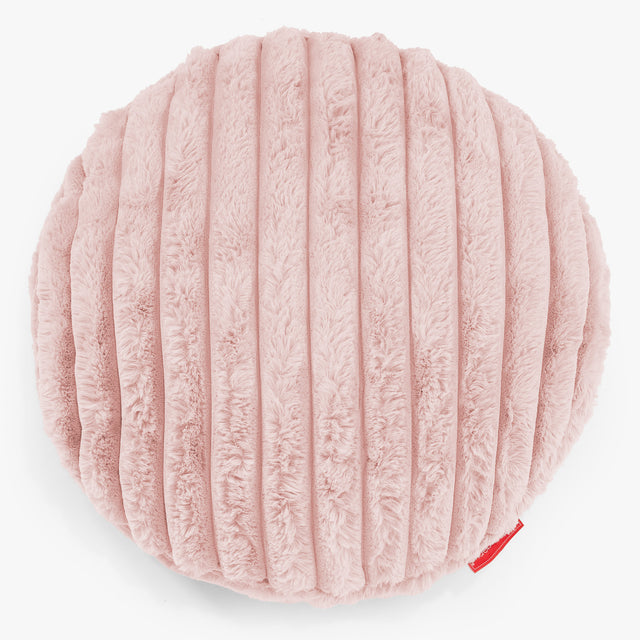 Housse de Coussin Rond 50cm - Velours Côtelé Ultra Pelucheux Rose Pastel 01