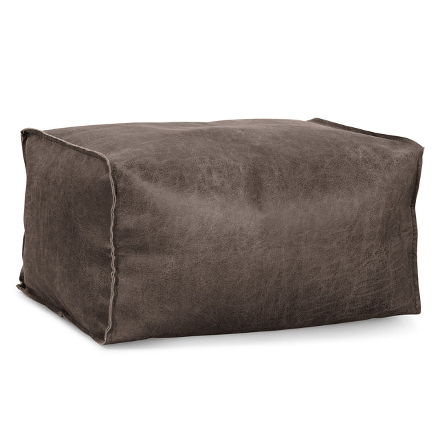 Pouf Repose Pied - Cuir Vintage Gris Ardoise 01