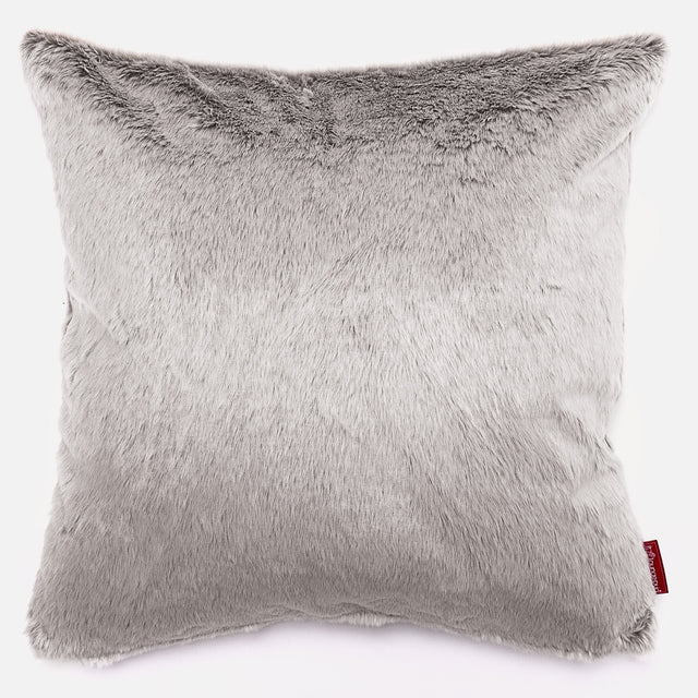 Grand Coussin 70 x 70cm - Fausse Fourrure Lapin Gris clair 01