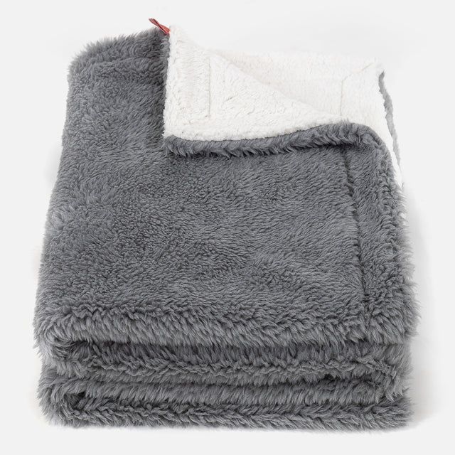 Plaid / Couverture Sherpa - Fausse Fourrure Nounours Gris Foncé 01