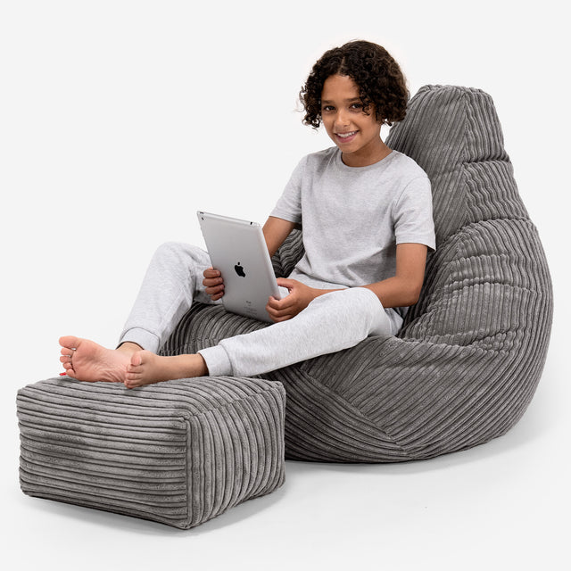 Pouf Gamer pour Enfant 6-14 ans - Côtelé Anthracite 01