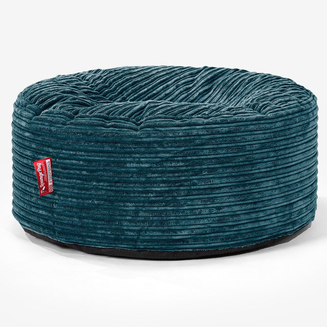 Pouf Design Rond - Côtelé Bleu Canard 01