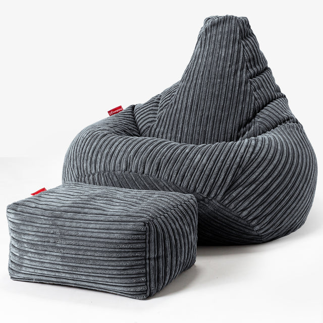 Pouf Poire Gamer - Côtelé Gris Acier 01