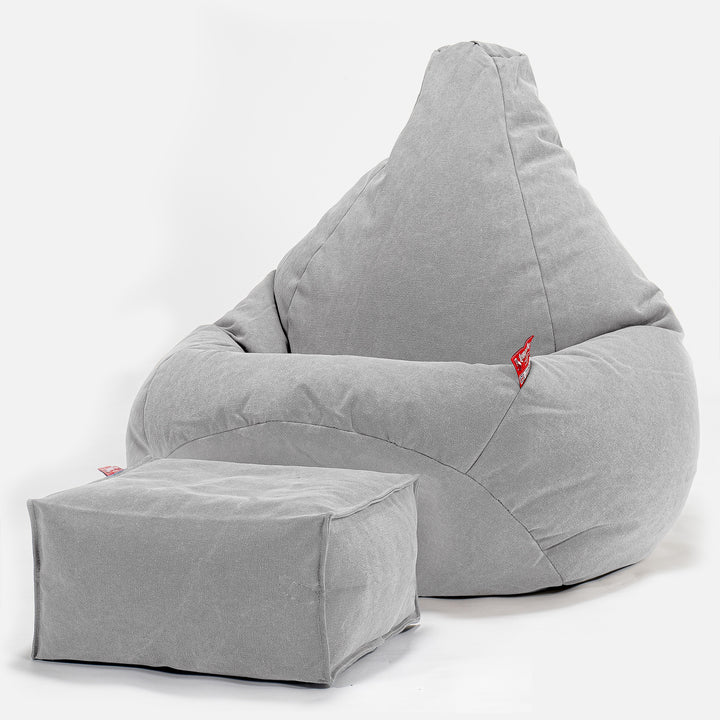 LOUNGE PUG - Pouf Poire Gamer - Poire - Stonewashed Gris