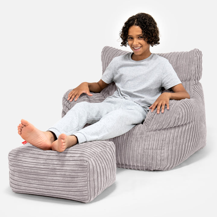 Pouf Fauteuil pour Ados 6-14 ans - Côtelé Gris Argent 01