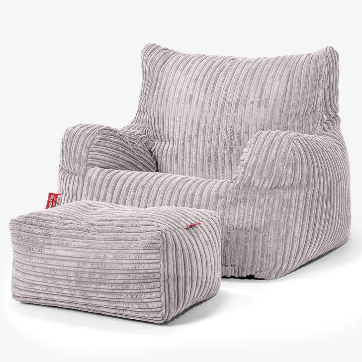 Pouf Fauteuil pour Ados 6-14 ans - Côtelé Gris Argent 03