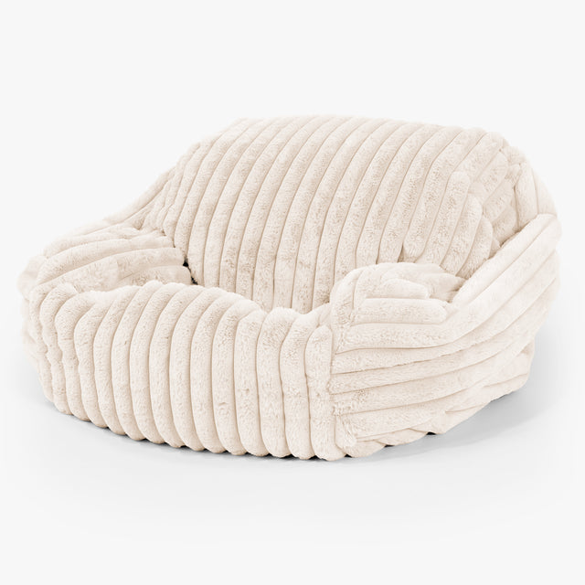 Pouf Fauteuil Sabine - Velours Côtelé Ultra Pelucheux Crème 02